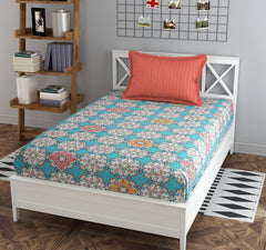 1 Single Bedsheet With 1 Pillow Cover - 60 X 90 Inches, Sky Blue & White | Smooth, Breathable, Fade Resistant | Lightweight, Skin Friendly, Soft Fabric Suitable For Warmer Seasons