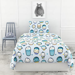 Cotton Bedsheet For Single Bed With 1 Pillow Cover - 54 X 84 Inches, Sky Blue | Soft Touch Cotton Fabric-Comfortable & Durable | Elegant Printed Bedding Set For Daily Use