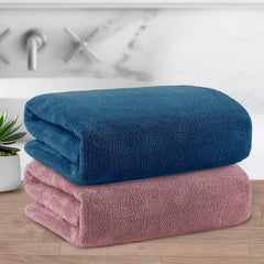 Story@Home Bath Towels 400 Gsm Large Size | Gym Towel Perfect For Everyday Use - Navy Blue & Peach (Set Of 2)