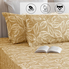 Soft Bedsheets For Queen Size With Two Pillow Cover - 90 X 100 Inches, Golden | Lightweight, Soft, Skin Friendly - Durable Bedsheets For Everyday Comfort