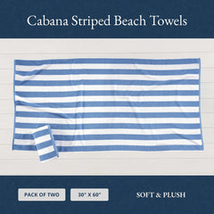 Lane Linen 100% Cotton Large Bath Towels 1000 Gsm | Cabana Stripe Bathroom Towels | Highly Absorbent, Soft & Quick Dry Towels - Light Blue (Pack Of 2)