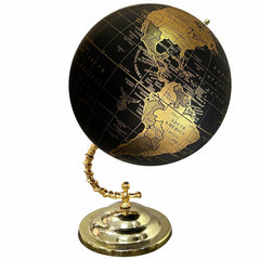 Big 10 Inch World Map Globe With Stylish Stand For Home, Living, Bedroom & Hall Decor, Office Table, Kids Room, Educational Tool, Showpiece - Gold Black, Pack Of 1