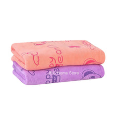 Jbg Home Store Kids Bath Towel 500 Gsm | Premium Microfiber Quick Drying Towels For Babies, Cartoon Print Wash Dry Cloth Towel (Peach & Purple Bear) - 2 Pcs