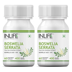 Inlife Boswellia Serrata Extract Boswellic Acids > 65% Joint Supplement, 400mg | 60 Vegetarian Capsules 100gm 0.2lbs Each Pack Of 2