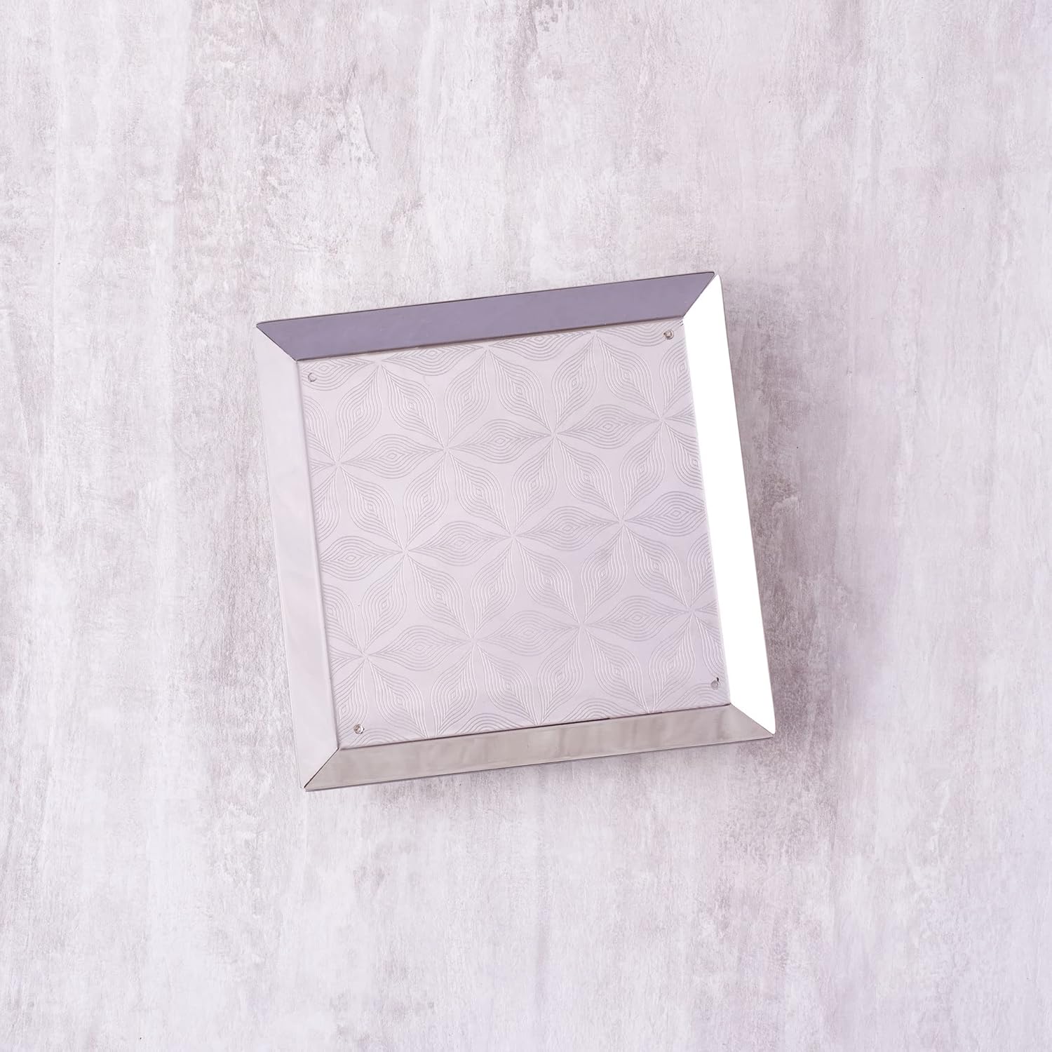 Designer Chrome Stainless Steel Square Platters With Legs - Large | Serving Tray For Food Dessert Fruit Coffee Tea - Square Engraved Pattern Designer Chrome Stainless Steel Square Platters With Legs - Large | Serving Tray For Food Dessert Fruit Coffee Tea - Square Engraved Pattern