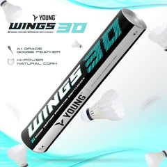 Young Wings 30 Goose Feather Badminton Shuttlecock (A+ Grade) Tournament Grade Professional Feather Shuttlecock | Hi-Dura Natural Cork | Suitable for Professionals , Speed 76 | Pack Of 1