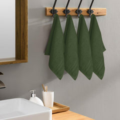 Boutiquo Ultra Soft 100% Cotton Washcloths 1800 Gsm | Contains Face Cloths Compact & Lightweight Multi Purpose Washcloths - Olive Green (12 Piece)