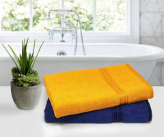 Lukzer 100% Cotton Bath Towels 1000 Gsm | Super Absorbent Soft Large Body Napkin Quick Dry Lightweight Towels (Yellow & Blue) - 2 Piece