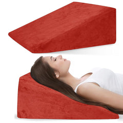 Wedge Pillow, Back Support Pillow For Neck Pain, Medium Firm, Red Color | Pillow For Headaches, Reflux, Shoulders, Back Pain & High Resilience, Velvet Fabric, Adjustable Pillow - Pack Of 1