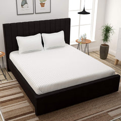 Satin Stripes King Size Cotton Bedsheet With 2 Pillow Covers - 108 X 108 Inches, White | Perfect For Home Decor, Guest House | Ideal For All Seasons