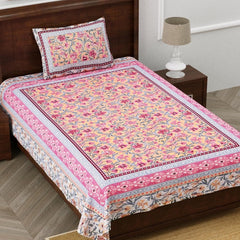 Soft Cotton Single Size Bedsheet With 1 Pillow Cover - 60 X 90 Inches, Blush & Pink | Durable For Everyday Use - All Season Comfort