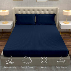 Striped Navy Blue Bedsheet For King Size With 2 Pillow Cover (90 X 95 Inches) | Softer & Durable For All Season | Ideal For Daily Use Home Bedsheet