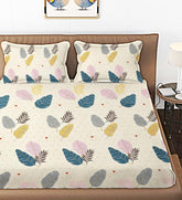 100% Cotton Double Bed Bedsheet Set With 2 Pillow Covers - 90 X 90 Inches, Cream | 144 Thread Count Soft & Breathable, For Bedroom & Gifting