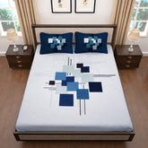 Bedsheet For King Size Bed With 2 Pillow Covers - 106 X 106 Inches, White & Blue | Soft & Durable For Everyday Use - All Season Comfort