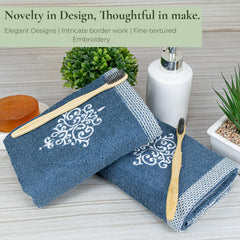 Rangoli 100% Bamboo Hand Towels 500 Gsm | Ultra Soft, Quick-Absorbent & Eco-Friendly Towels For Hand & Bathroom - Blue (Set Of 2)