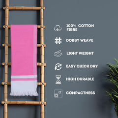 Pure Cotton Turkish Bath Towel 350 Gsm | Extra Soft Plush Light Weight Quick Dry Travel Thin Towels (Baby Pink)