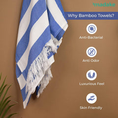 Madake Bamboo Ultra Soft & Thin Turkish Towel 454 Gsm | Quick Dry, Super Absorbent | Extra Large Bath Towel For Men & Women (Vacation Blue)