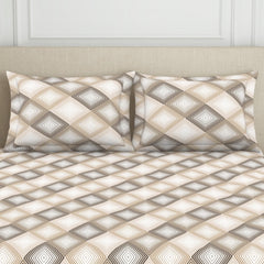 Double Bedsheet For Queen Size 2 Matching Pillow Cover - 88 X 100 Inches, Beige & Brown | Durable & Long Lasting Wrinkle Resistant Fabric - Skin Safe & Super Soft