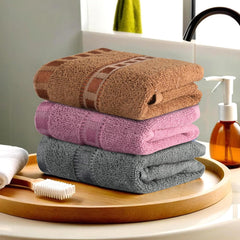 Kuber Industries Pack Of 3 Cotton Hand/Face Towels For Men & Women | Easily Washable | Workout Gym Napkins For Men | Pocket Towel (Grey-Pink & Golden)