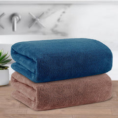 Story@Home Microfiber Bath Towels 400 Gsm Large Size Set Of 2 | Perfect For Everyday Use (Navy Blue & Light Brown)