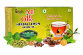 All In One Herbal Lemon Green Tea - 25 Tea Bags | Removes Gastric & Stomach Problems - Low Caffeine, Sugar Less