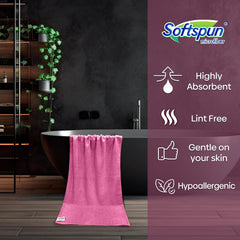 Softspun Microfiber Bath & Hair Care Towel 221 Gsm | Super Soft & Comfortable, Quick Drying, Ultra Absorbent In Large Size Towel (Pink)