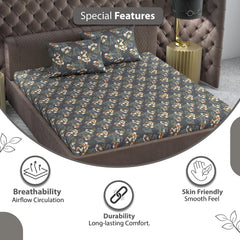 Single Bedsheet With 1 Pillow Cover - 57 X 87 Inches, Dark Grey | Designer Printed Bedsheet Set - Naturally Soft, Breathable & Skin Friendly