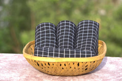 Crazyweaves Crazy Weaves Cotton Hand Towel 400 Gsm | Lunch Box Towels Daily Use 100% Pure Cotton Towel | Pack Of 4 (Black Mini Check)