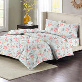Double Bedsheet 1 Comforter 2 Pillow Covers - 90 X 100 Inches, Sky Blue & Pink, 4 Pcs Bedding Set | Cotton Summer Ac Comforter Set King Size Double Bed
