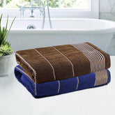 Kuber Industries Soft Cotton Bathing Towel 900 Gsm | Resistant Bath Towels (Dark Blue & Brown) - Pack Of 2