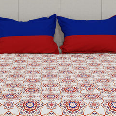 100% Cotton Bedsheet Double Bed For Queen Size With 2 Pillow Covers - 90 X 100 Inches, Red & Blue | Ideal For Daily Use - Perfect For Queen Bed Durable & Wrinkle Free