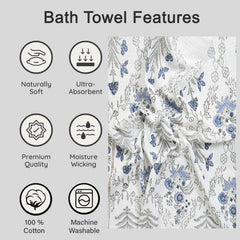 Urbano Homz 100% Cotton Large Size Bath Towel 350 Gsm | For Men & Women, Ethnic Bathing Towel (Blue & Grey)