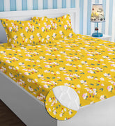 Cotton All Round Elastic Fitted Bedsheets For Double Bed With 2 King Size Pillow Covers | Size-72 X 78 +8 Inches, Yellow & Green - Lightweight, Soft, & Comfortable Bedsheet