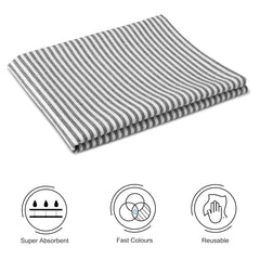 Encasa Xo Kitchen Cooking Cloth 340 Gsm | Cotton Hand Towel For Drying Dishes Highly Absorbent Cleaning & Quick Drying Of Plates | Ticking Black (Set Of 4)
