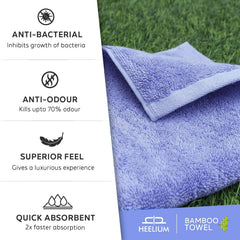 Heelium Bamboo Towel Set 2 Bath & 2 Hand Towel 1300 Gsm | Super Soft & Antibacterial Towel (Light Grey & Iris) - 4 Piece