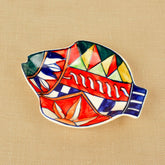 Premium Hand Painted Ceramic Fish Cut Snacks Serving Plates Set Of 1 - Multicolor, L X B ā 18 Cm X 15 Cm | Starter Serving Platter Set - Dry Fruits Serving Plates