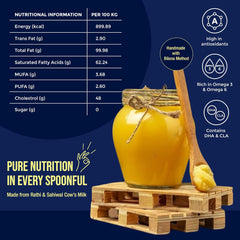 Pure A2 Cow Ghee By Pure Whites | Homemade Organic & Fresh Ghee Prepared Using Traditional Vedic Bilona Method | (1 Litr) 33.8 Ounce | Jar Pack