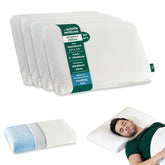 Memory Foam Pillow, Cervical Pillow For Sleeping, White - Standard Size - 4 Inch | Cool Gel Pillow For Neck & Shoulder Pain | Orthopedic Pillow For Back, Side & Stomach Sleepers - Set Of 4