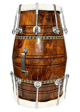Professional Dholak For Bhajan Kirtan - Brown | Perfectly Symmetric Round Dholak - Dholak For Festival, Wedding, Satsang | Nut & Bolt Fitting On Bass & Tune Head Side, Studio Use Dholak