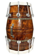 Professional Dholak For Bhajan Kirtan - Brown | Perfectly Symmetric Round Dholak - Dholak For Festival, Wedding, Satsang | Nut & Bolt Fitting On Bass & Tune Head Side, Studio Use Dholak