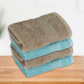 Haus & Kinder Harmony Combed Hand Towel 500 Gsm | Ultra Soft, Absorbent 100% Cotton Towels For Men & Women | Blue & Taupe (Pack Of 4)