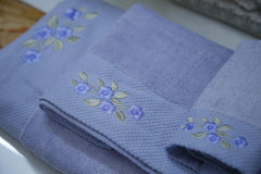 100% Bamboo Embroidery Bath, Hand & Face Towel Set 900 Gsm (Blue) - 3 Pcs