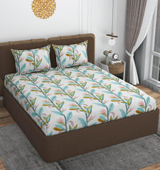 Queen Size Double Bedsheets With 2 Pillow Cover - Size 60 X 78 X 10 Inches, White | All Around Elastic Fitted - Lightweight, Soft & Comfortable