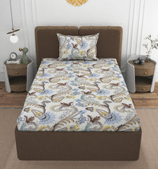 Elastic Fitted Bedsheets Single Bed With 1 Pillow Cover - Size 36 X 72 X 10 Inches, Cream | 100% Premium Fabric Is Lightweight, Soft & Comfortable
