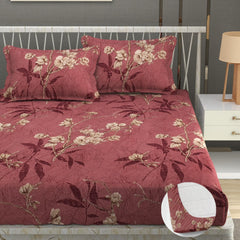 Premium Heavy Cotton Elastic Fitted King Size Bedsheet With 2 Pillow Covers - 72 X 78 X 10 Inches, Maroon | All Weather Comfort & Bedroom