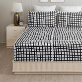 Cotton Flat Bedsheet With Two Pillow Covers | Soft & Breathable Bedsheet For Queen Size - 90 X 100 Inches, White & Black