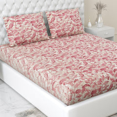 King Size Bed For Elastic Fitted Bedsheet With 2 Pillow Covers | 72 X 78 X 10 Inches, Cream & Blush | Softness, Durability & Comfort | Perfect For Everyday Use