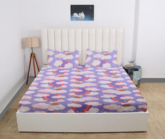 Elastic Fitted Bedsheet For King Size With 2 Pillow Covers - 72 X 78 X 8 Inches, Lavender | Presents Luxurious Glace Cotton Super Soft 210 Thread Count