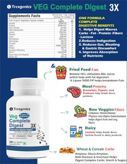 Trexgenics Veg Complete Digest 3x, 100% Vegetarian Triple Action Digestive Support For Fat, Carbohydrates & Protein With 14 Enzymes, Ginger & Betaine Hcl | 30 Veg Capsules, 50gm 0.1lbs