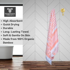Traditional Thread'S 100% Bamboo Large Size Bath Towels 350 Gsm | Ultra Soft, Absorbent, Light Weight & Quick Dry Towel, Travel, Gym, Beach (Peach)